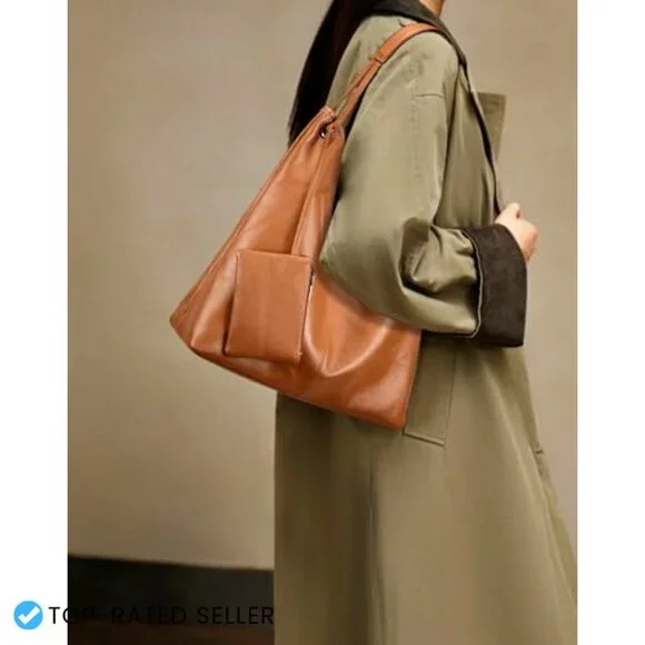 Genuine Leather Hobo Handbag with Coin Pouch Elegant Sophisticated Shoulder Bag